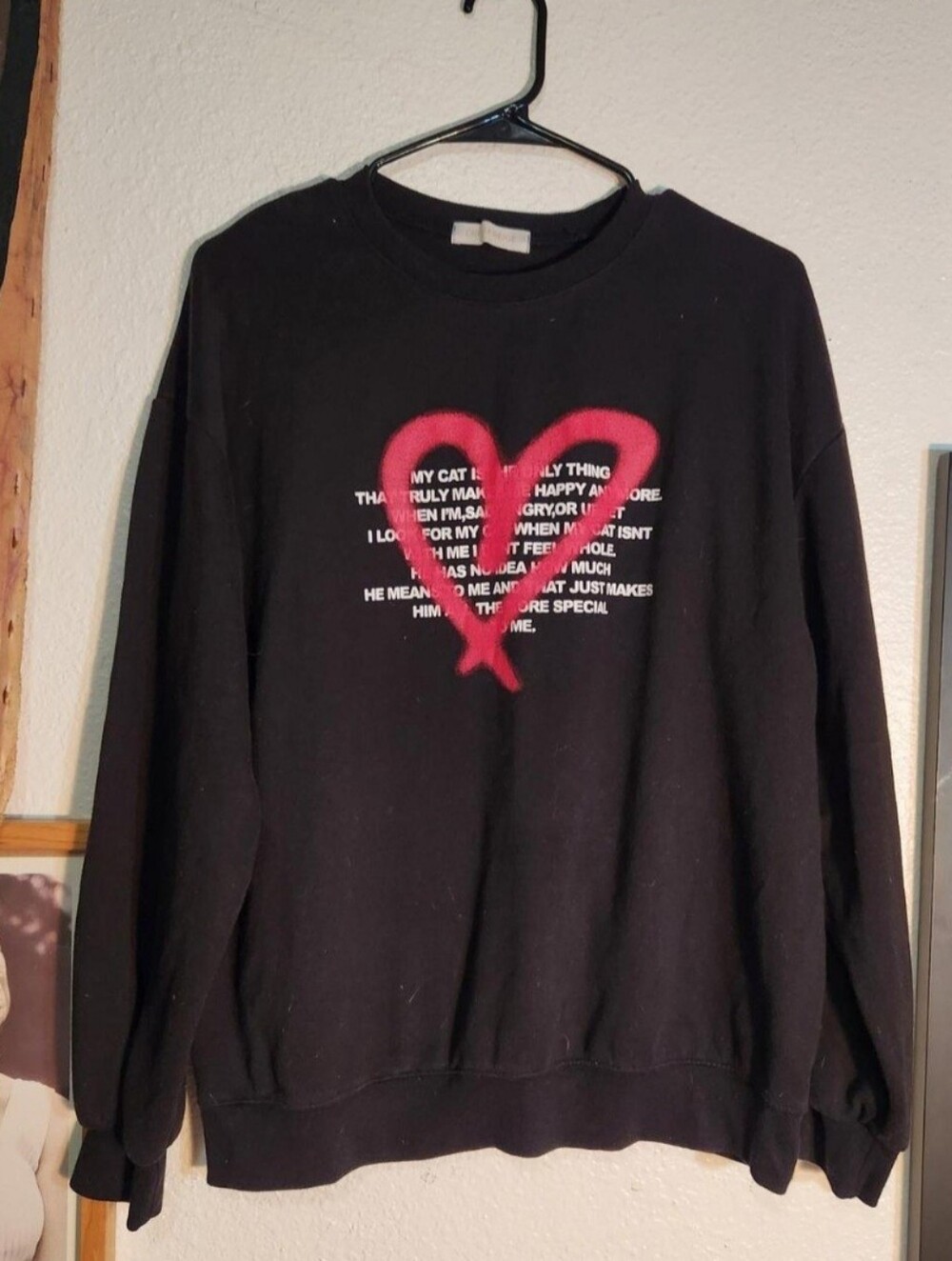 Korean Black Sweater with Red Heart Graphic - Unbranded